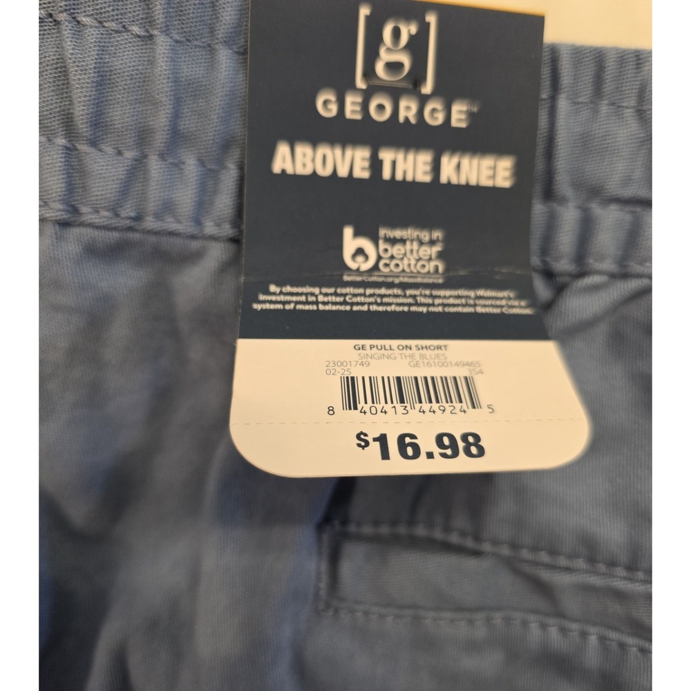 NWT George Above The Knee Pull On Shorts 8" Inseam Blue Mens Large - Picture 3 of 5